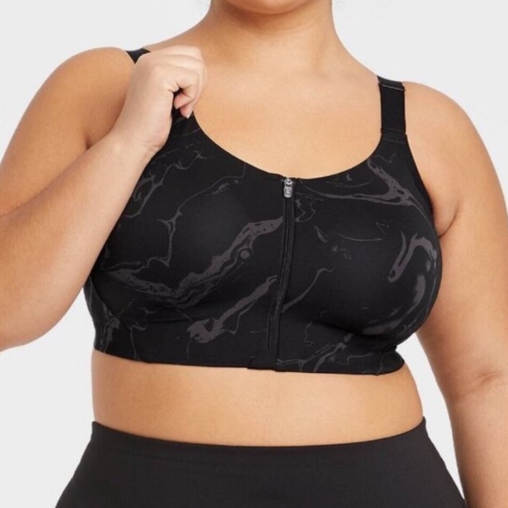 ALL IN MOTION Black Purple Swirl Sports Bra women's size 36DD / 36E
